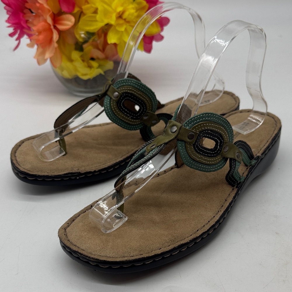 Naturalizer Teal and Brown Beaded Sandals Size 10 FFT9304A
